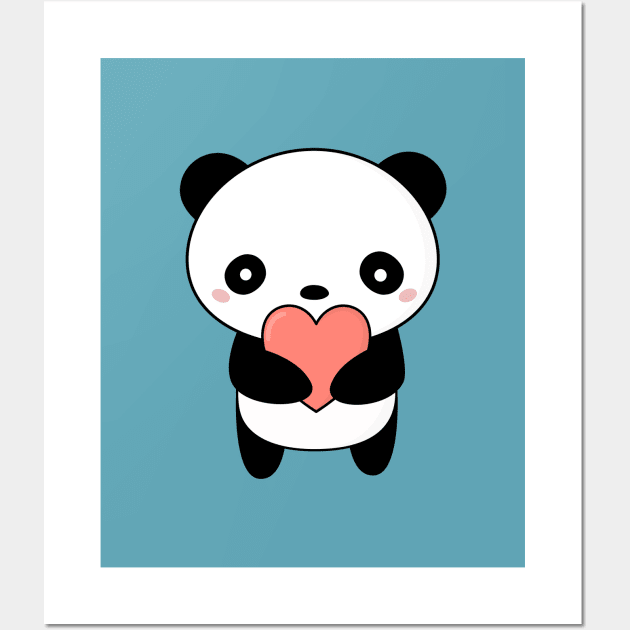 Kawaii Cute Panda Heart T-Shirt Wall Art by happinessinatee